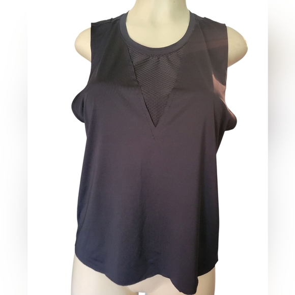 Onzie Black Tank Top with Bib Collar and Mesh Detail - Picture 2 of 4